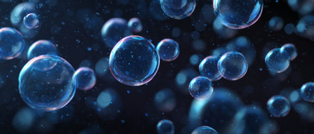 Blue floating bubbles in abstract digital space. Generative AIの素材