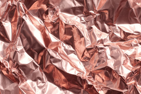 Crumpled metallic copper foil texture background. Generative AIの素材