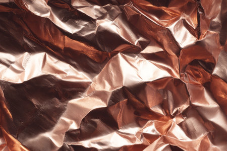 Crumpled metallic copper foil texture background. Generative AIの素材