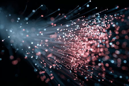 Colorful flowing fiber optic lights in motion. Generative AIの素材