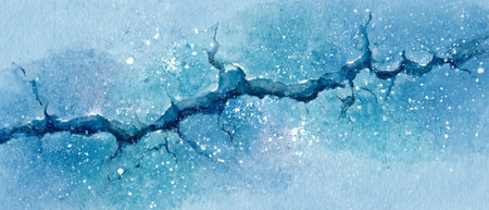 Abstract icy river crack in frozen blue texture. Generative AIの素材