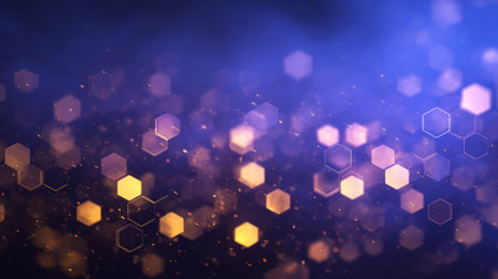 Hexagonal bokeh lights with smoky abstract background. Generative AIの素材