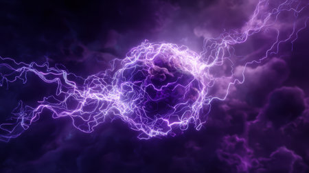 Violet electric energy ring in stormy clouds. Generative AIの素材