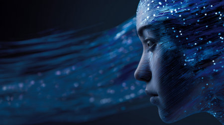 Futuristic female figure with glowing neural connections. Generative AIの素材