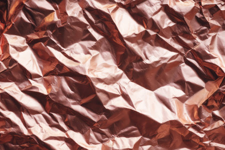 Crumpled metallic copper foil texture background. Generative AIの素材
