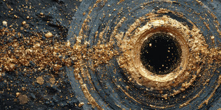 Abstract dark marble with flowing gold texture. Generative AIの素材