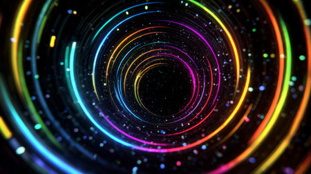 Colorful light tunnel with glowing energy beams. Generative AIの素材
