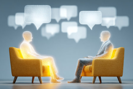 Digital communication between virtual human figures. Generative AIの素材