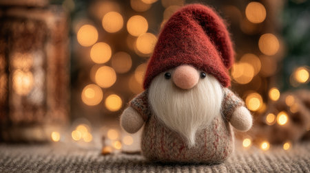 Christmas gnome with red hat and festive lights. Generative AIの素材