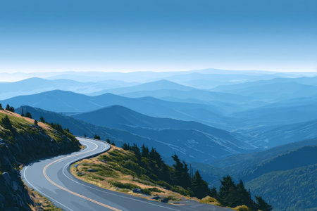 Scenic Mountain Highway Overlooking Endless Forest Ridges. Generative AIの素材