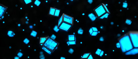 Futuristic digital blocks representing blockchain technology. Generative AIの素材