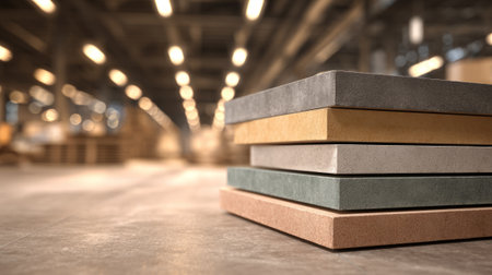 Stack of Natural Stone Slabs in Industrial Warehouse. Generative AIの素材