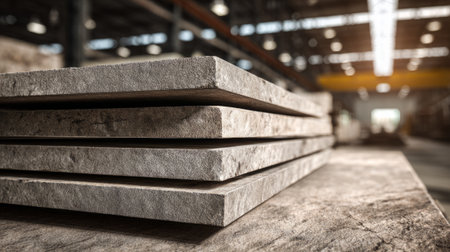 Stack of Natural Stone Slabs in Industrial Warehouse. Generative AIの素材