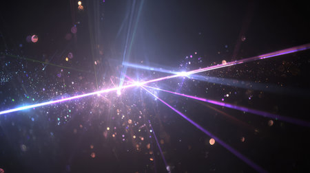 Rainbow laser beams and stars in deep space. Generative AIの素材