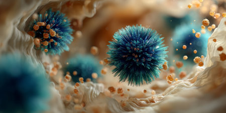 Microscopic virus particles inside organic tissue tunnel. Generative AIの素材