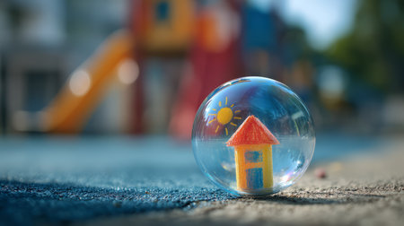 Child drawing of house inside a glass bubble. Generative AIの素材