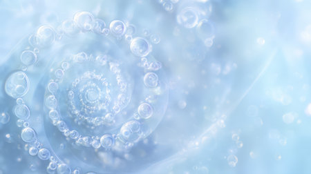 Spiral of water bubbles in abstract blue liquid. Generative AIの素材