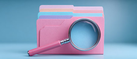 Magnifying glass searching blue document folder. Generative AIの素材