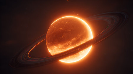Fiery glowing planet with dynamic energy rings in space. Generative AIの素材