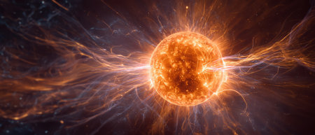 Fiery plasma sphere with cosmic energy bursts. Generative AIの素材