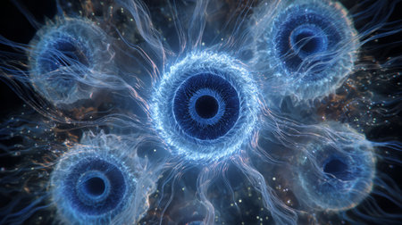 Abstract Bioluminescent Organisms in Deep Sea Environment. Generative AIの素材