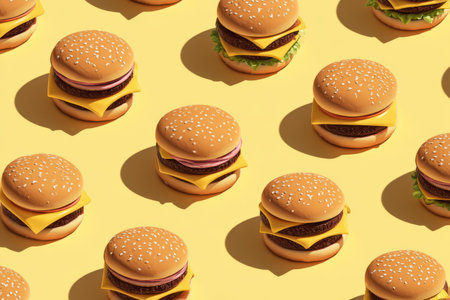 Seamless cheeseburger pattern on yellow background. Generative AIの素材
