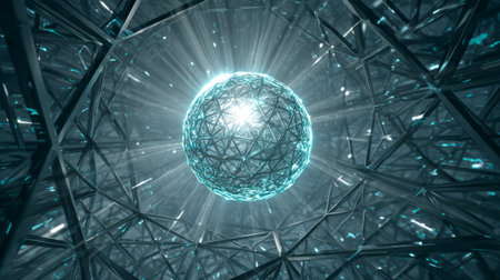 Futuristic glowing geometric sphere in digital space. Generative AIの素材