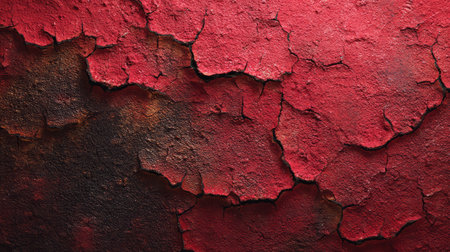Close-up of cracked and peeling red paint texture. Generative AIの素材