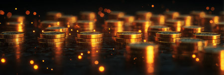 Shiny gold coin stacks investment wealth. Generative AIの素材