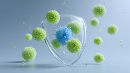 Immune defense concept with virus protection shield. Generative AIの素材