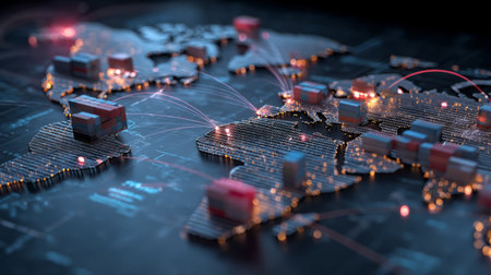Global logistics and supply chain network visualization. Generative AIの素材