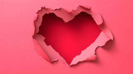 Ripped pink paper revealing red heart shape. Generative AIの素材