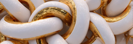 Luxury Abstract White and Gold Interwoven Structure. Generative AIの素材