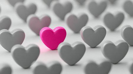 Pink heart standing out among gray hearts. Generative AIの素材