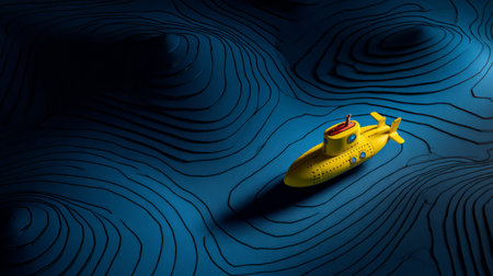 Yellow submarine over abstract ocean topographyの素材