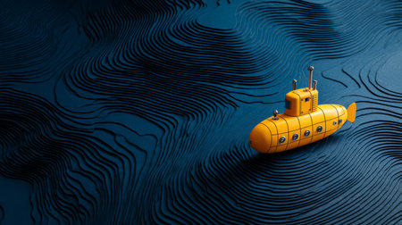 Yellow submarine over abstract ocean topographyの素材