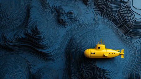 Yellow submarine over abstract ocean topographyの素材