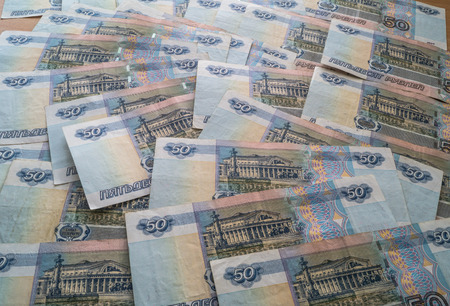 Russian money rubles closeup on the table