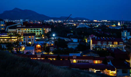 View of the city in the darkの写真素材