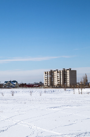 frosty winter sunny day and blue skyの写真素材