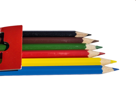 colored pencils close up isolated on whiteの写真素材