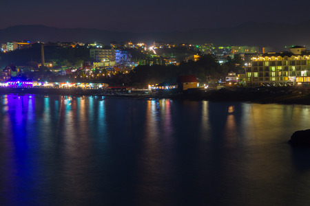 Night landscape of the Black Sea resort of lights on the waterfrontのeditorial素材
