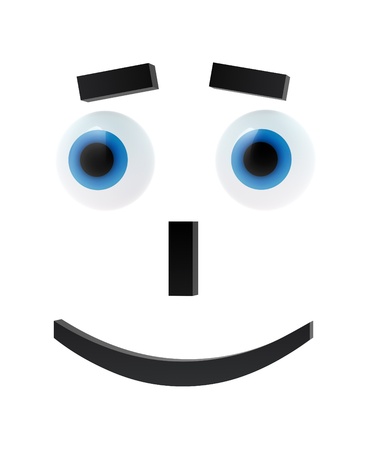 Cheerful emoticon with blue eyes on whiteの写真素材