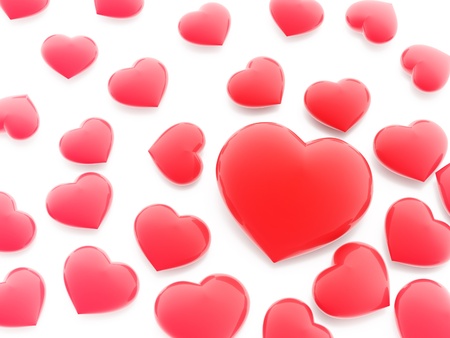 Beautiful red hearts on white background (love symbol)の写真素材