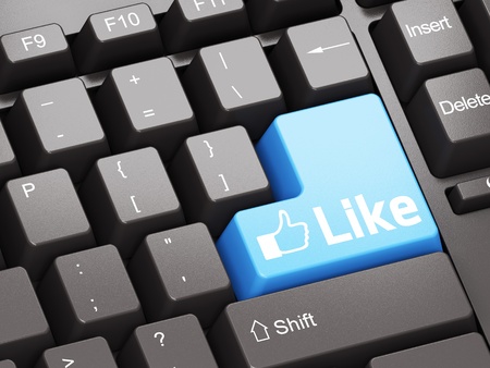 Black keyboard with blue Like button, social network conceptの写真素材