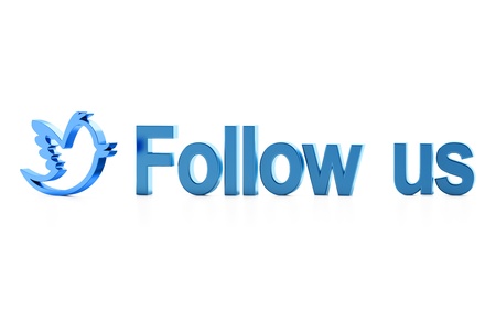 Blue bird and Follow Us word on white? 3d renderの写真素材