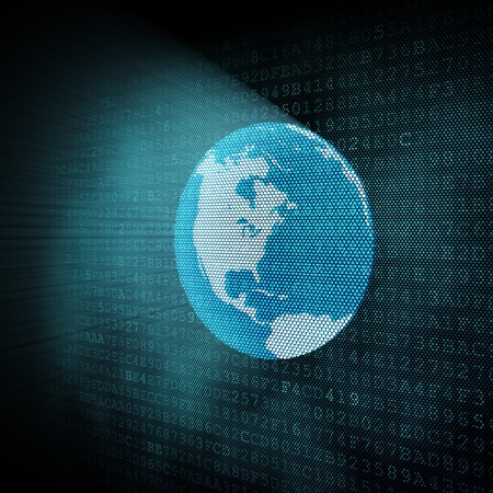 Pixeled earth globe illustration, 3d renderの写真素材