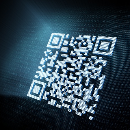 Pixeled QR code illustration, 3d renderの写真素材