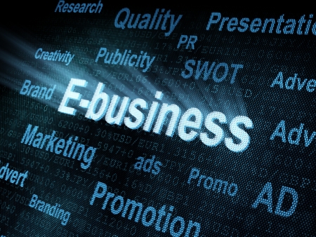 Pixeled word E-business on digital screen 3d renderの写真素材