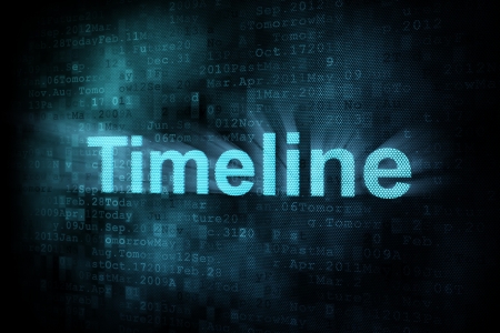 Timeline concept: pixeled word Timeline on digital screen, 3d renderの写真素材